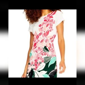 Adrianna Papell Pink and Green Floral Dress